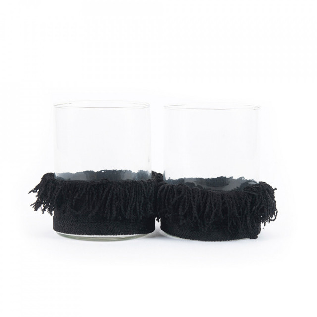 Set 2 suporturi lumanare negre din sticla si catifea 13 cm My Gee Bazar Bizar