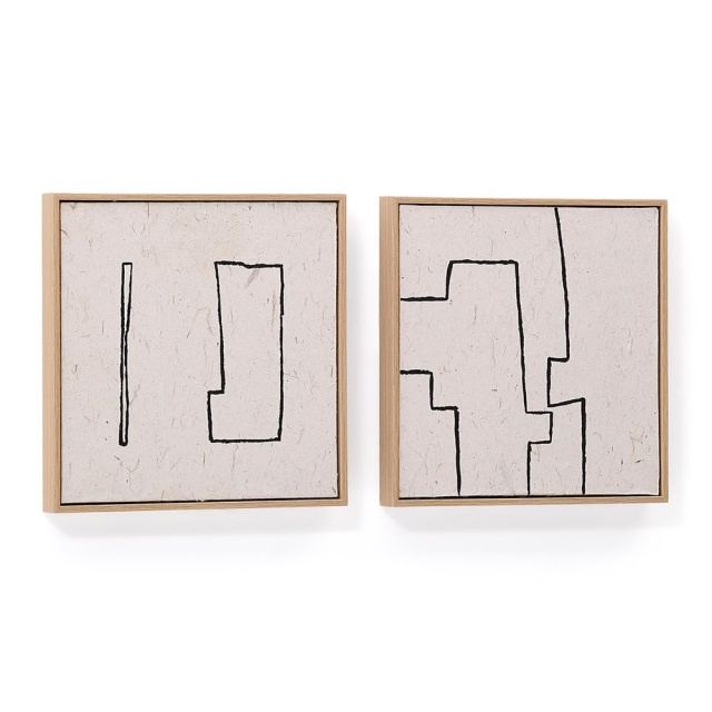 Set 2 tablouri bej/negre din lemn 30x30 cm Neyra Kave Home