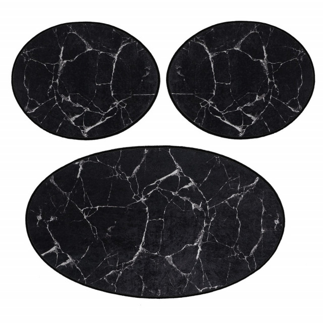 Set 3 covorase de baie negre din fibre sintetice Marble The Home Collection