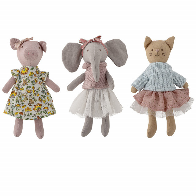 Set 3 jucarii multicolore din bumbac Animal Doll Bloomingville Mini