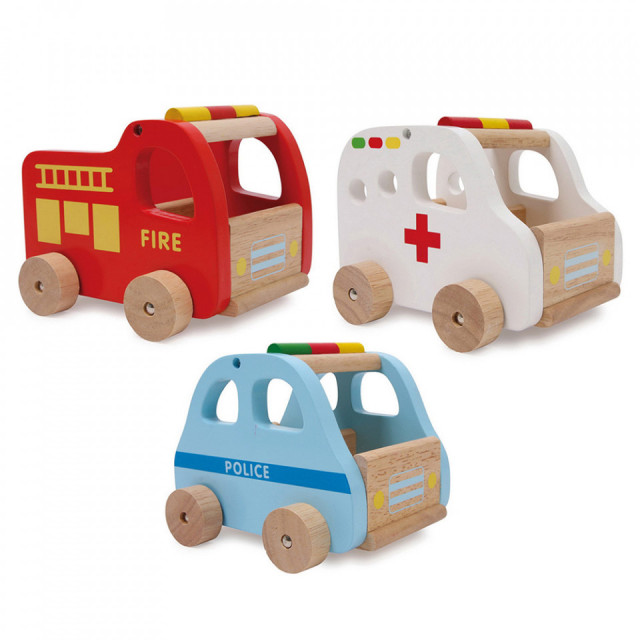 Set 3 masini de jucarie multicolore din lemn Rescue Cars small foot