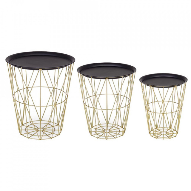 Set 3 masute de cafea aurii/negre din otel Atom Bizzotto