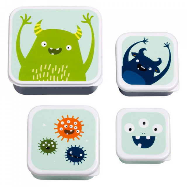 Set 4 cutii pentru pranz multicolore din polietilena Monsters A Little Lovely Company