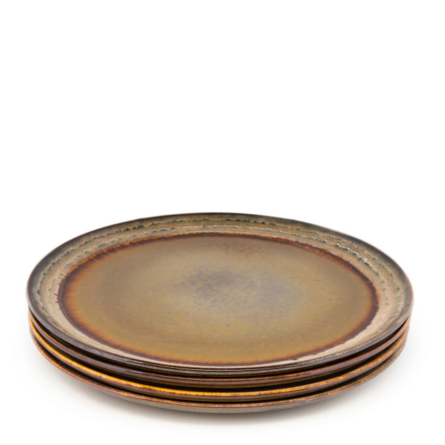 Set 4 farfurii intinse din ceramica maro/gri 28 cm Comporta Bazar Bizar
