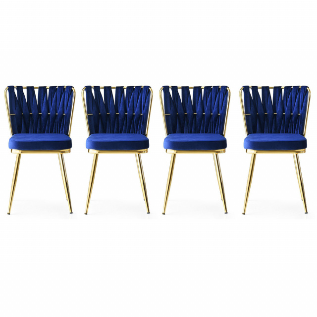 Set 4 scaune dining albastru navy/aurii din catifea Kusakli The Home Collection