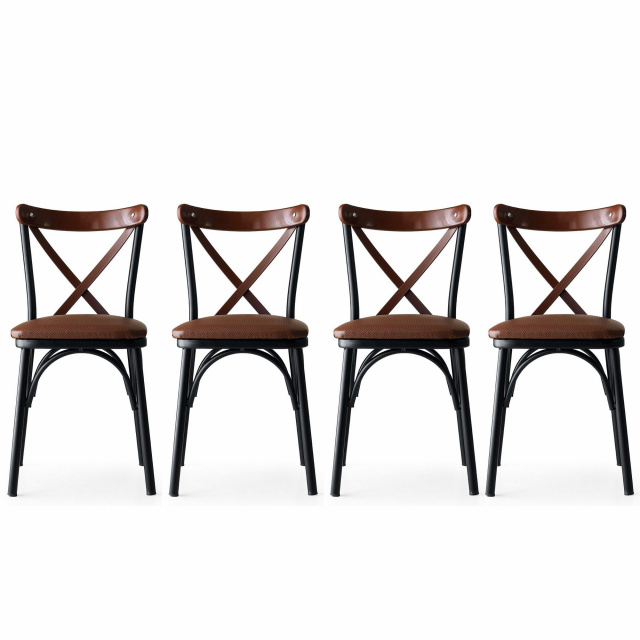Set 4 scaune dining maro din piele Ekol The Home Collection