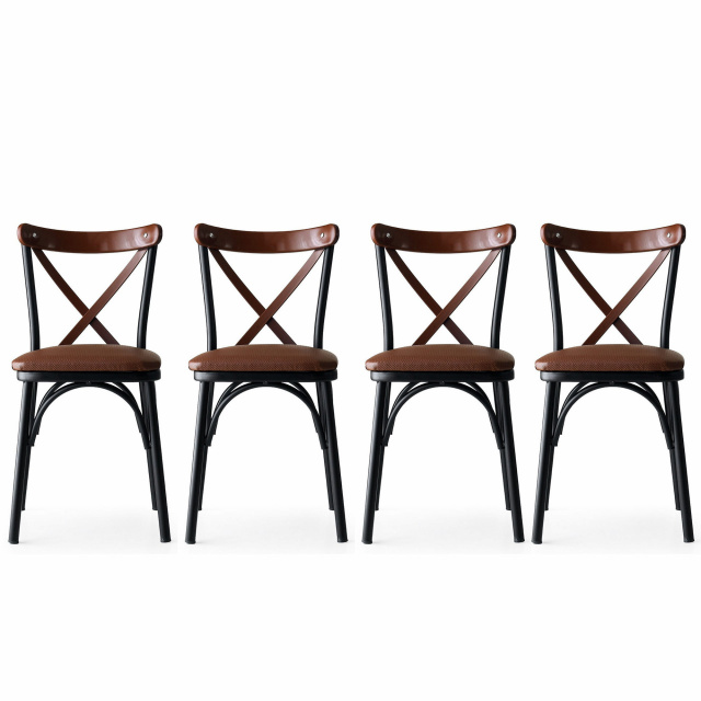 Set 4 scaune dining maro/negre din piele Ekol The Home Collection