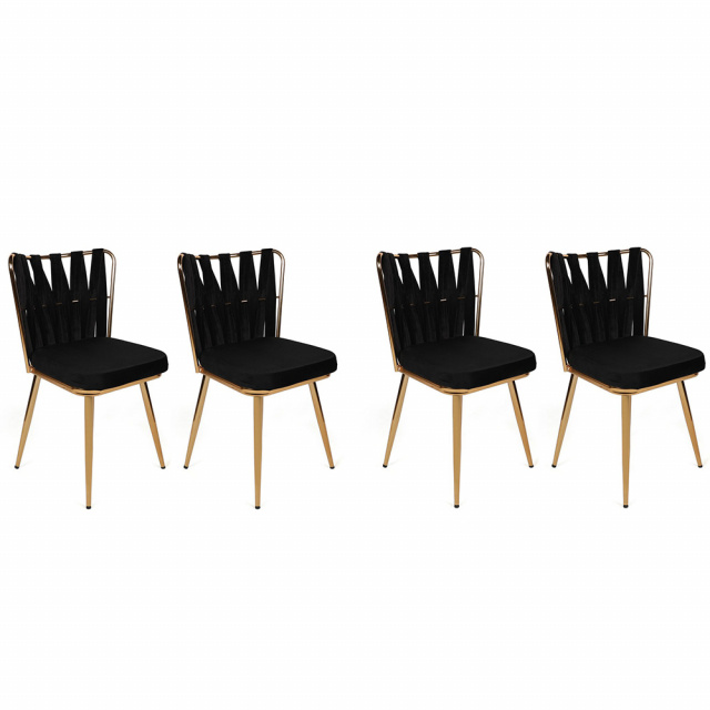 Set 4 scaune dining negre/aurii din catifea Kusakli The Home Collection