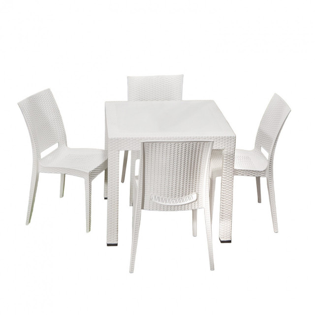 Set 4 scaune si masa dining alb din plastic Takimi Small The Home Collection