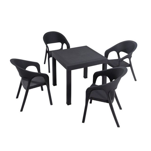 Set 4 scaune si masa dining gri din plastic Takimi The Home Collection