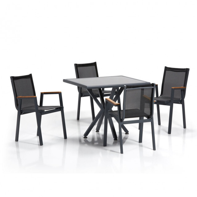 Set 4 scaune si masa dining gri/neagra din metal Samara 2 The Home Collection