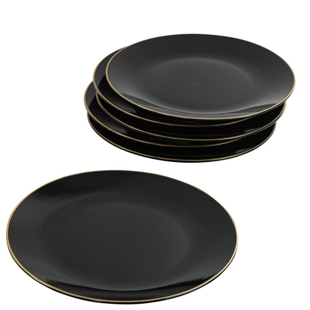 Set 6 farfurii intinse negre din ceramica 25 cm Larry The Home Collection