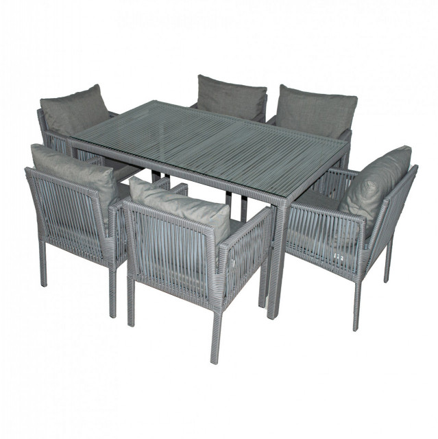 Set 6 fotolii si masa dining gri deschis din metal Otto The Home Collection