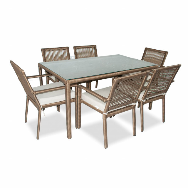 Set 6 scaune si masa dining maro din metal Leros 150 The Home Collection