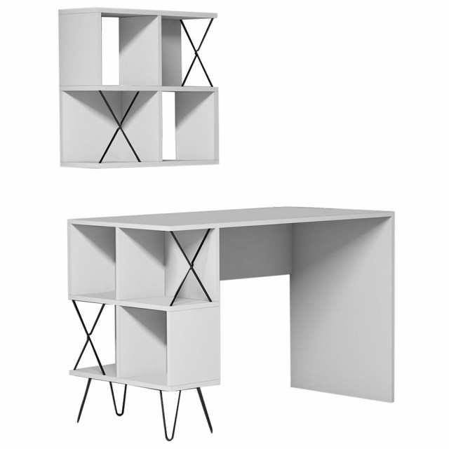 Set birou cu raft alb/negru din lemn Extra 2 The Home Collection