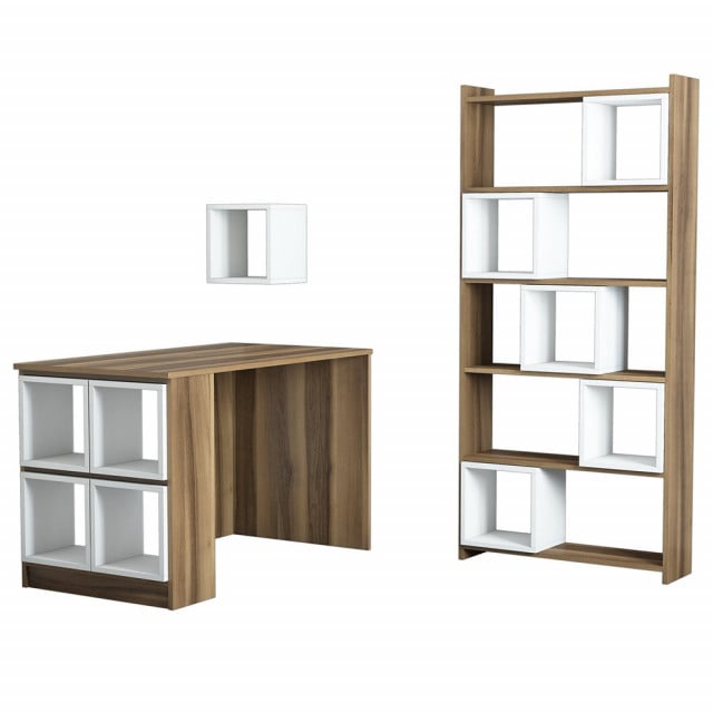 Set birou cu raft si etajera maro/alba din lemn Box The Home Collection