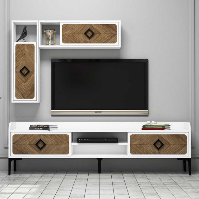Set comoda TV si 2 rafturi maro/alb din lemn Samba The Home Collection