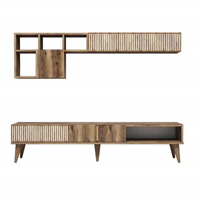 Set comoda TV si 2 rafturi maro din lemn Milan The Home Collection