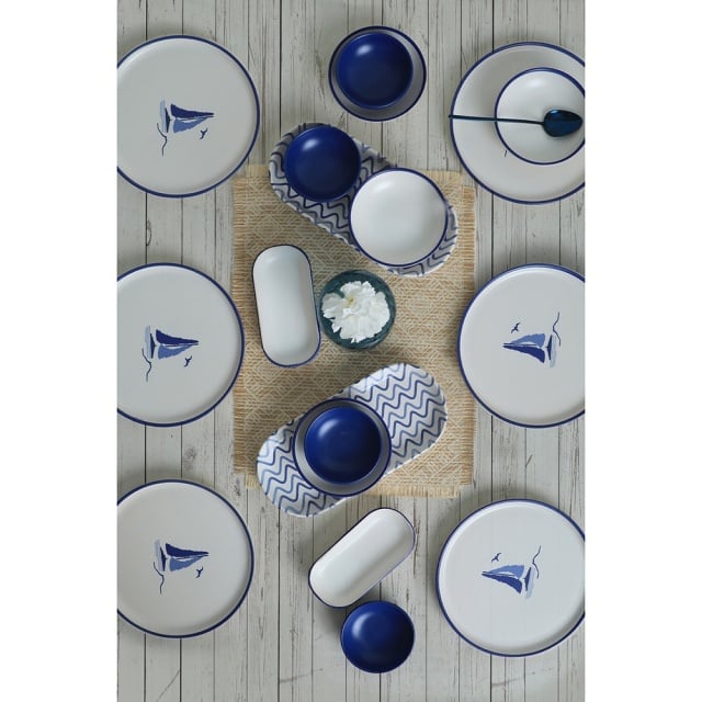 Set de masa 18 piese albe/albastre din ceramica Miko The Home Collection