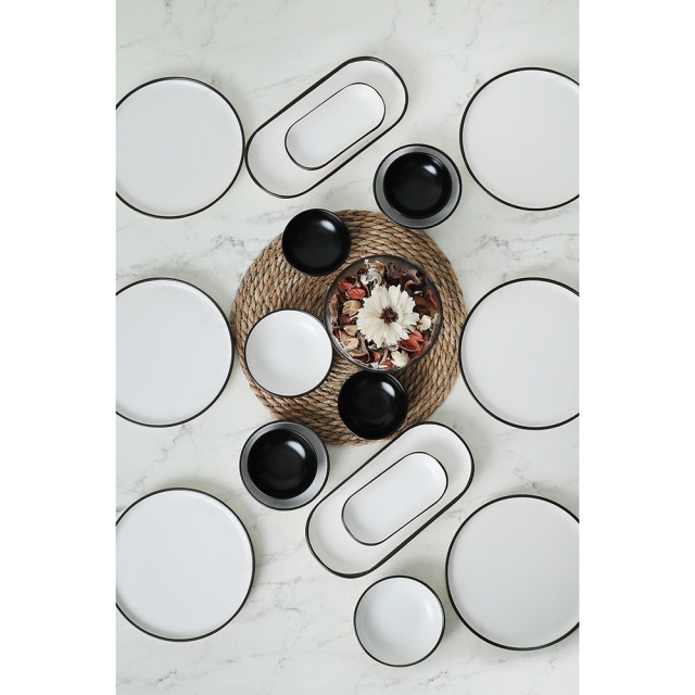 Set de masa 18 piese albe/negre din ceramica Miko The Home Collection