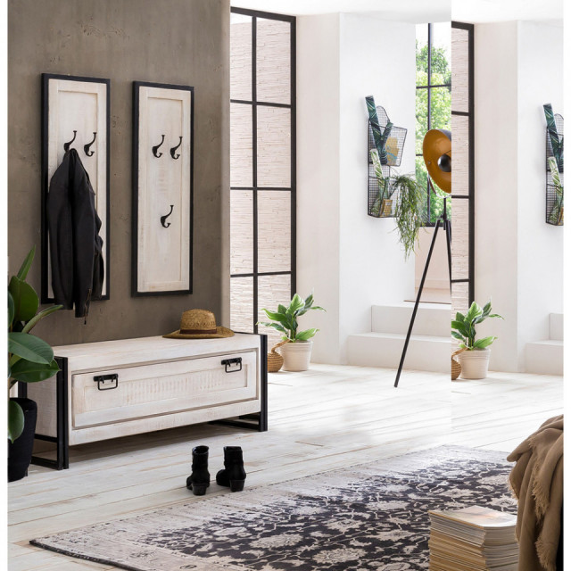 Set lobby maro deschis/negru antic din lemn Panama Sit Moebel