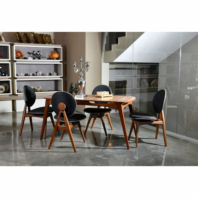 Set masa dining cu 4 scaune maro/gri antracit din lemn Touch The Home Collection