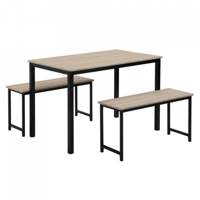 Set Masa dining exterior si 2 banchete maro/negre din MDF si fier Benny The Home Collection