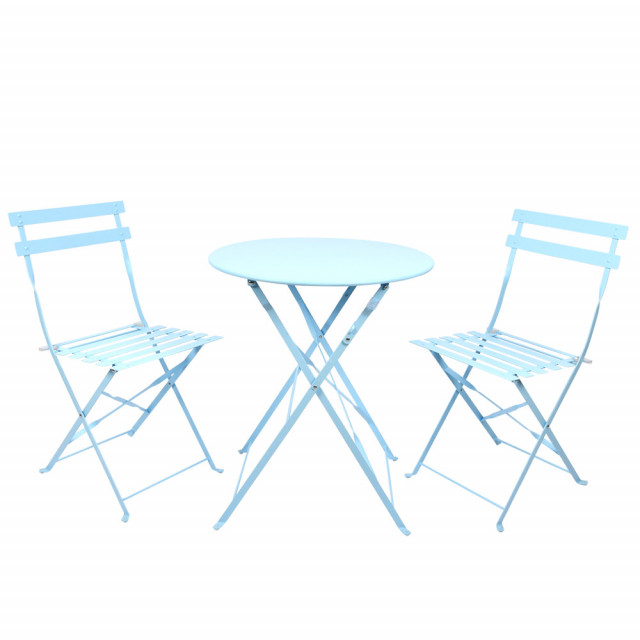Set masa si 2 scaune dining pentru exterior albastru din otel Aroma Esschert Design