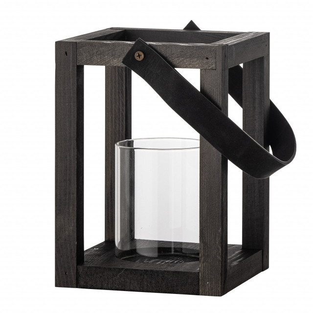 Suport lumanare transparent/negru din sticla si lemn 20 cm Lyra Bloomingville