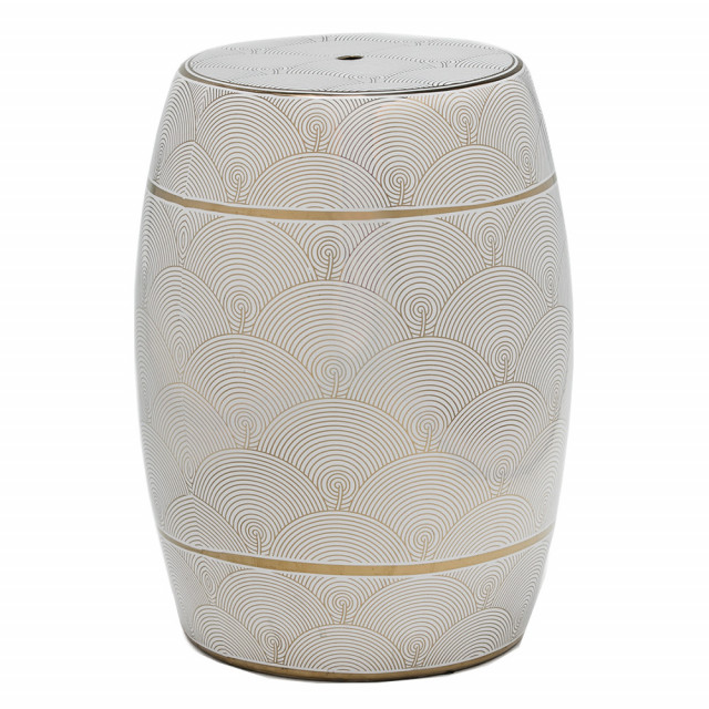 Taburet decorativ alb/auriu din ceramica 32 cm Circle Thai Natura