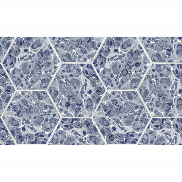 Tapet albastru din hartie cu fibre de nailon Marbled Hexagon Tiles Rebel Walls