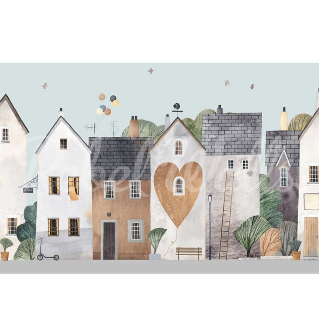 Tapet multicolor din hartie Cute Village Pastel Rebel Walls