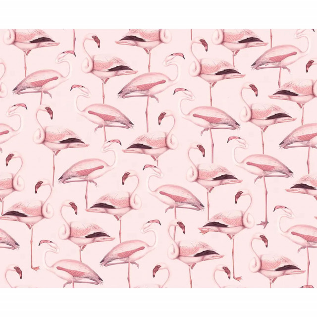 Tapet roz din hartie cu fibre de nailon Flamingos Rebel Walls