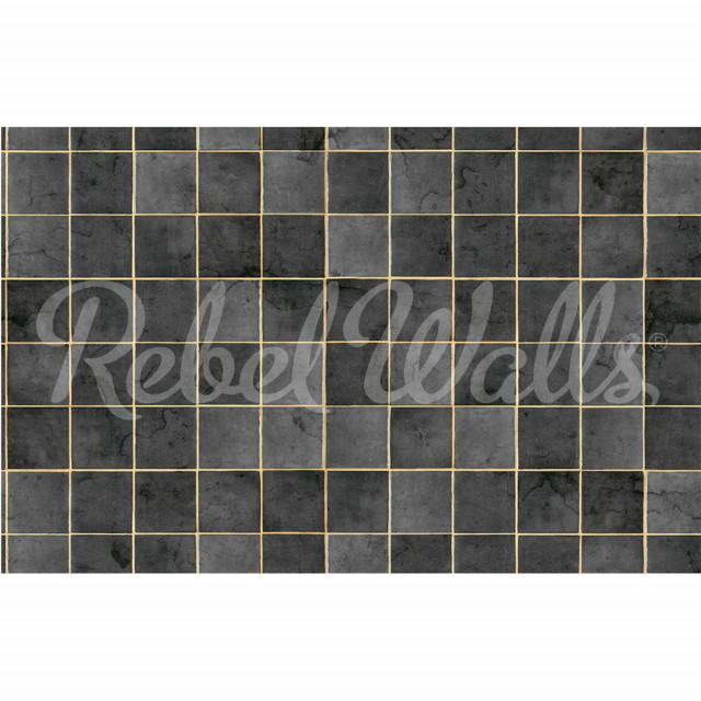 Tapet verde din hartie cu fibre de nailon Tiles Onyx Rebel Walls