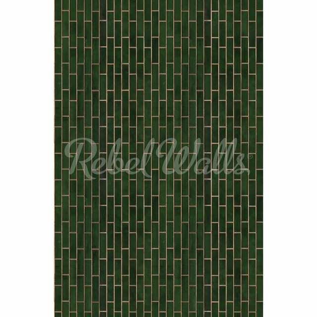 Tapet verde din hartie cu fibre de nailon Wall Of Tiles Vertical Rebel Walls