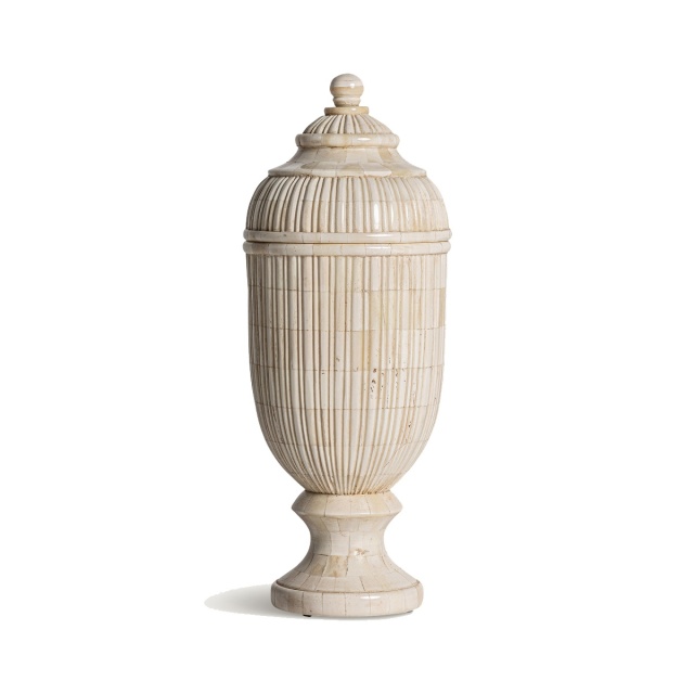 Vaza decorativa cu capac ivorie din fibre naturale 33 cm Jarek Wide Vical Home