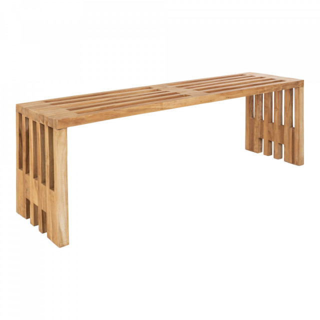 Bancheta maro din lemn de tec 140 cm Benidorm House Nordic