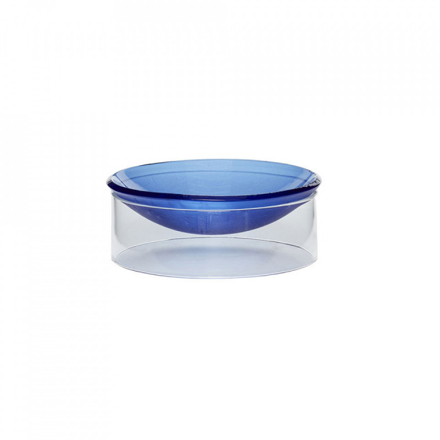 Bol decorativ albastru/transparent din sticla 16 cm Flow Hubsch