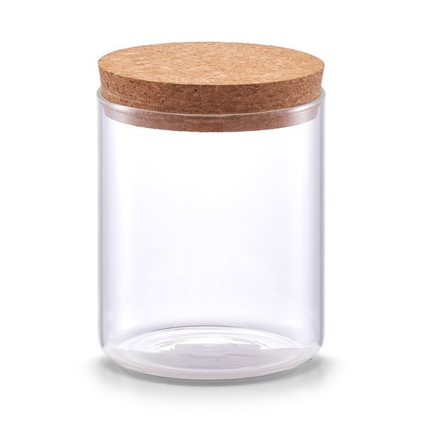 Borcan cu capac transparent/maro din sticla si fibre naturale 650 ml Storage Jar Cork Lid Zeller