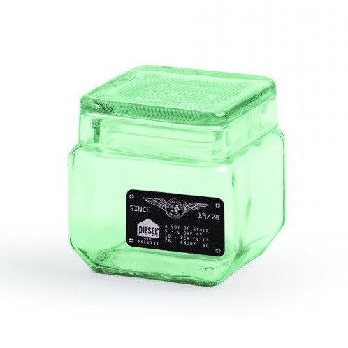 Borcan cu capac verde din sticla 11x11 cm Industrial Seletti