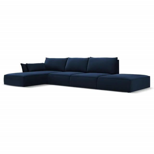 Canapea cu colt albastra din catifea pentru 5 persoane Kaelle Left Besolux