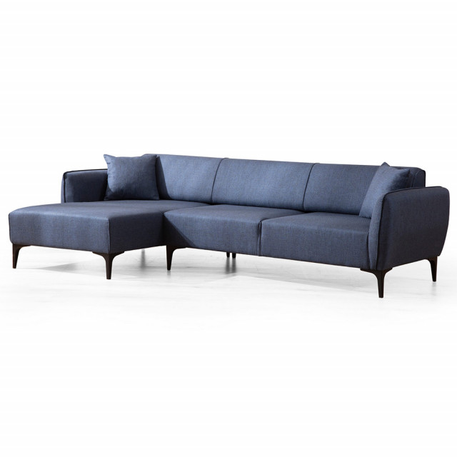 Canapea cu colt albastra din textil pentru 3 persoane Belissimo Left The Home Collection