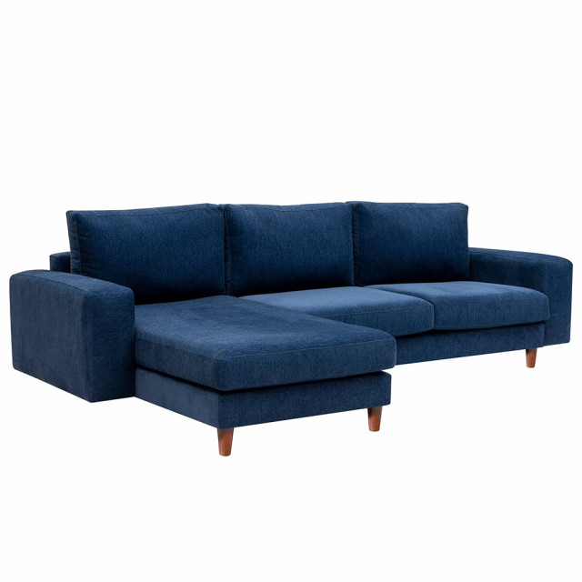 Canapea cu colt albastru navy din textil pentru 3 persoane Berlin Left The Home Collection