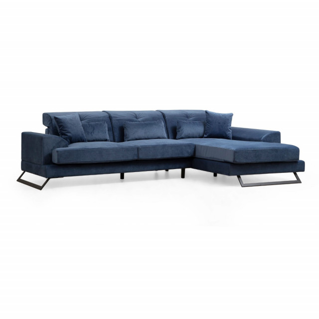 Canapea cu colt albastru navy din textil pentru 3 persoane Frido Right The Home Collection