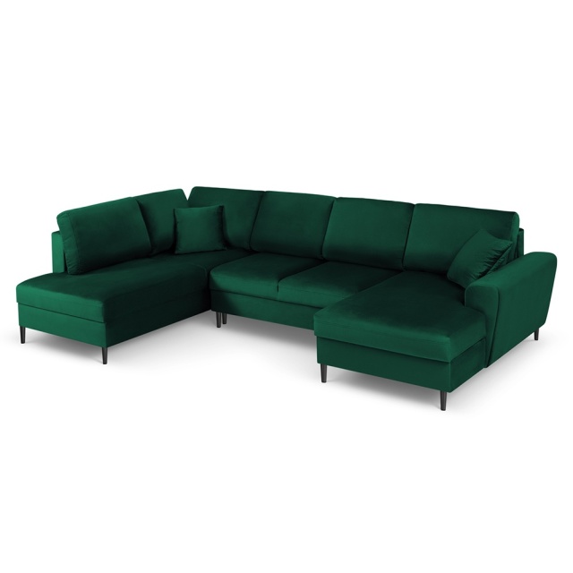 Canapea cu colt extensibila verde/neagra din catifea pentru 7 persoane Moghan Left Besolux