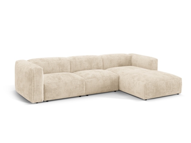 Canapea cu colt modulara bej deschis din catifea pentru 3 persoane Martina Corduroy Right Besolux