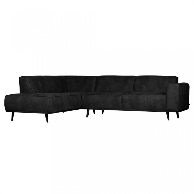 Canapea cu colt neagra din poliester si lemn de fag 274 cm Statement Suedine Black Left BePureHome