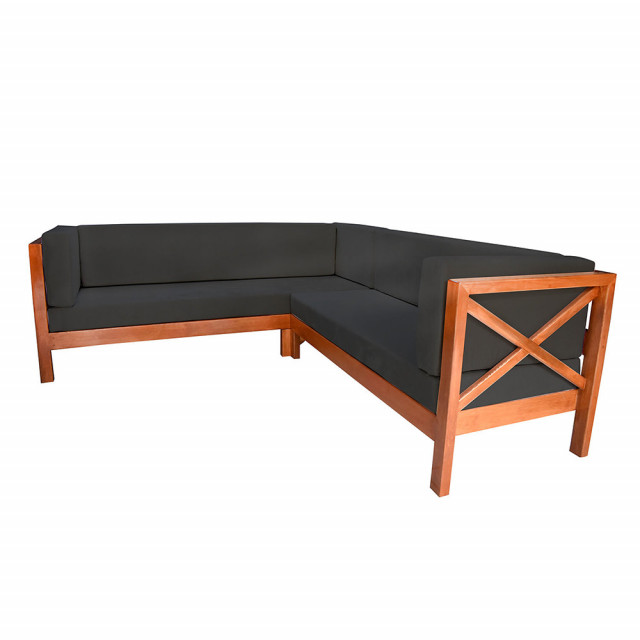 Canapea cu colt neagra din textil 200/215 cm Tambo Right The Home Collection