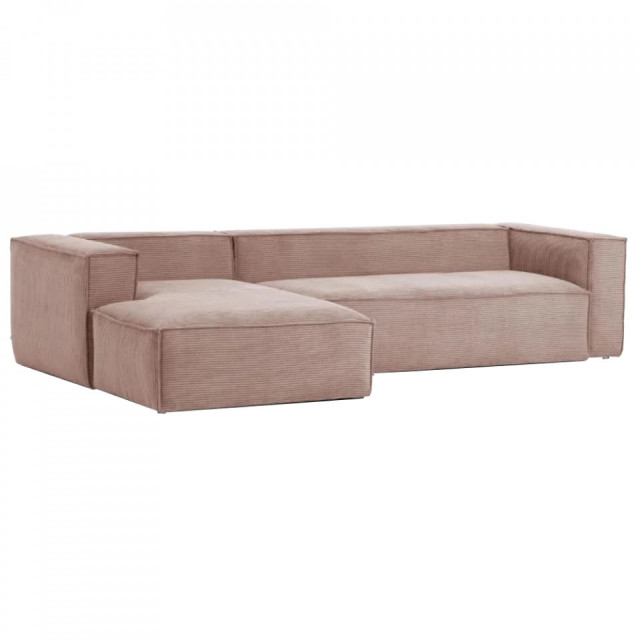 Canapea cu colt roz din material textil si lemn pentru 4 persoane Blok Left Kave Home