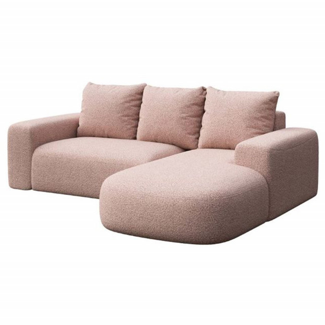 Canapea cu colt roz din poliester si lemn pentru 4 persoane Feiro Right Mesonica